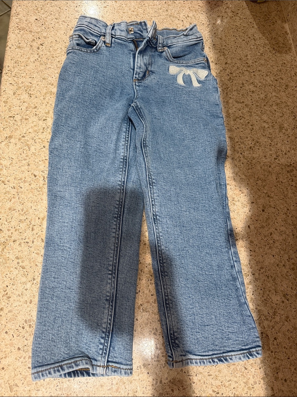 Crewcuts Light Blue Denim Wide-Leg Jeans with Bow Accent